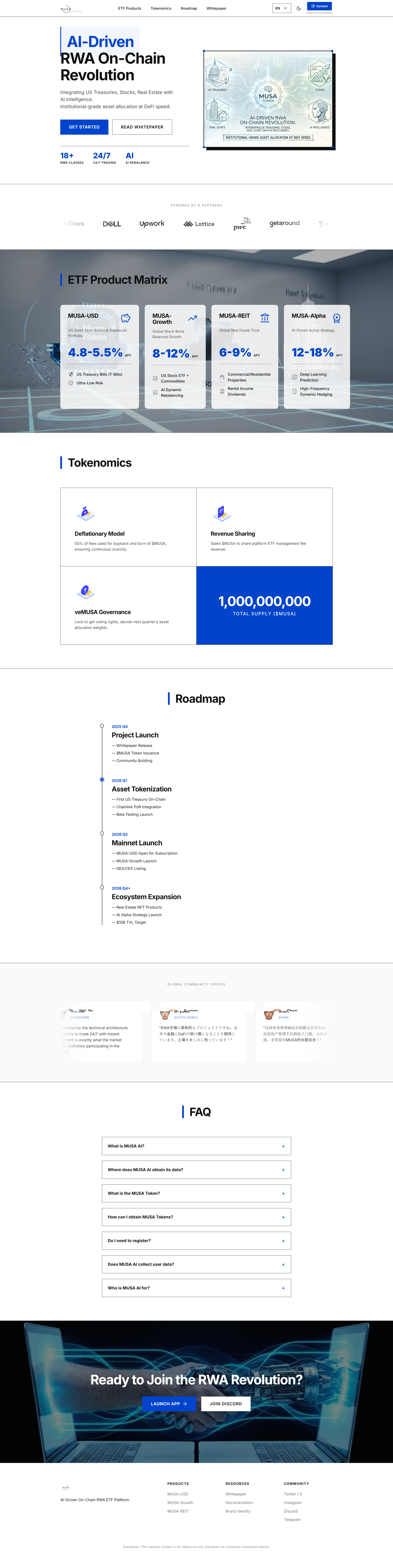 區塊鏈（RWA）產品形象網站｜MUSA AI 金融官網設計｜台中網站開發公司