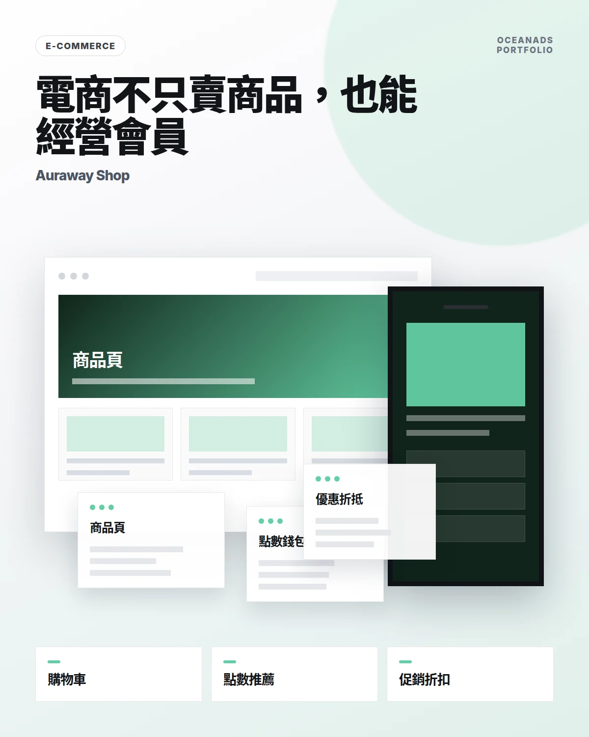 客製化電商平台建置｜Auraway Shop 健康產品商城與會員系統作品展示｜台中網頁設計公司