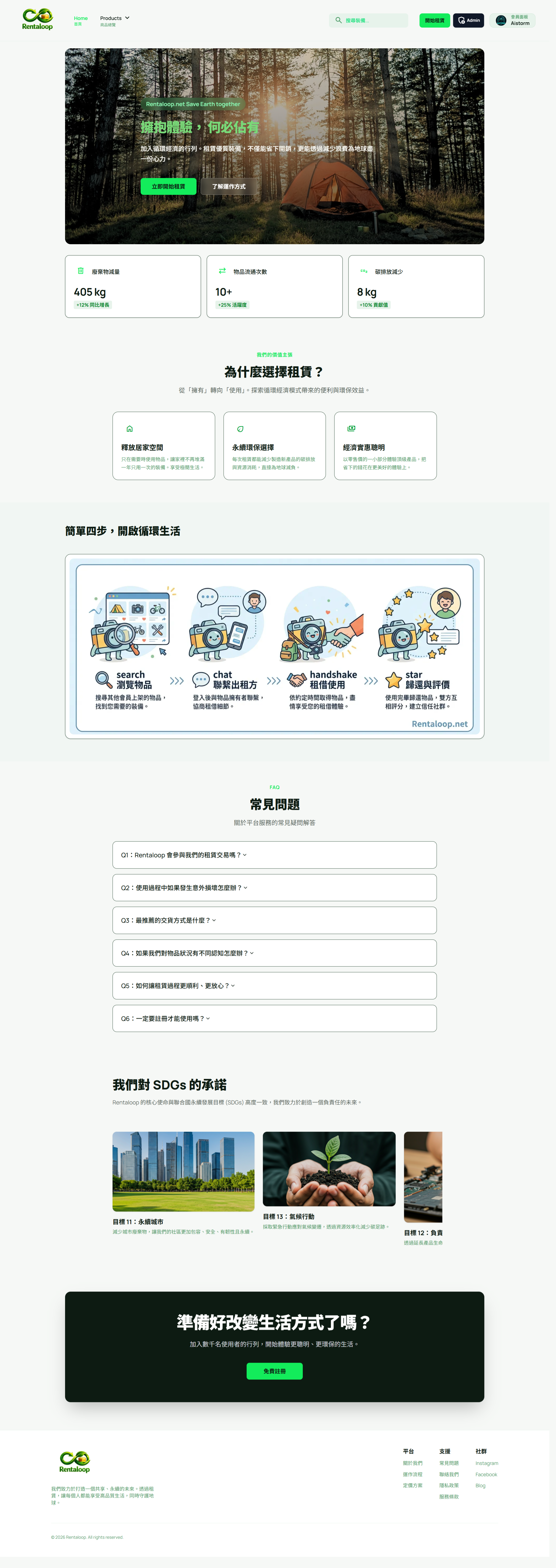 P2P 租賃平台開發案例｜Rentaloop 雙向市集網站畫面｜台中網站設計公司